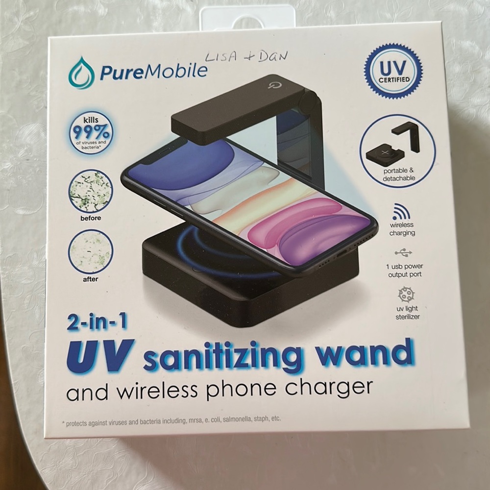 NIB PureMobile 2-in-1 UV Sanitizing Wand and Wireless Phone Charger
